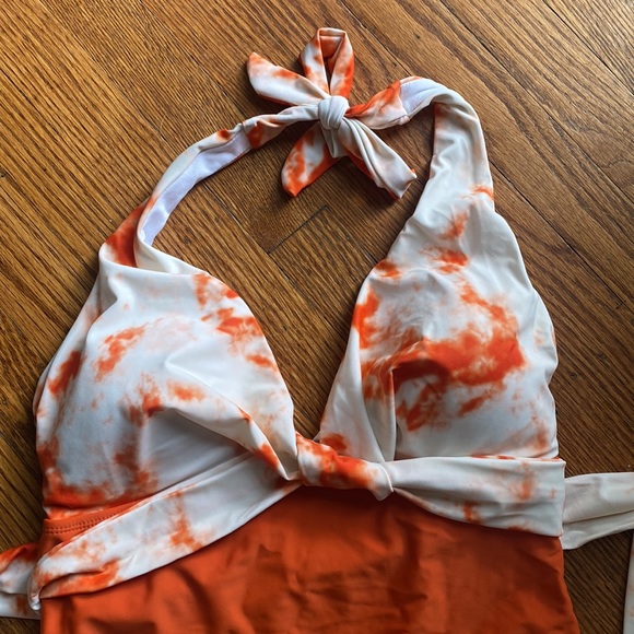 Meet Curve Orange Tie Die one piece bathing suit swimsuit halter M - Picture 2 of 7
